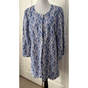 Anthropologie Luii Size L  Blue Lightweight Jacket White lace Overlay Coat NWOT